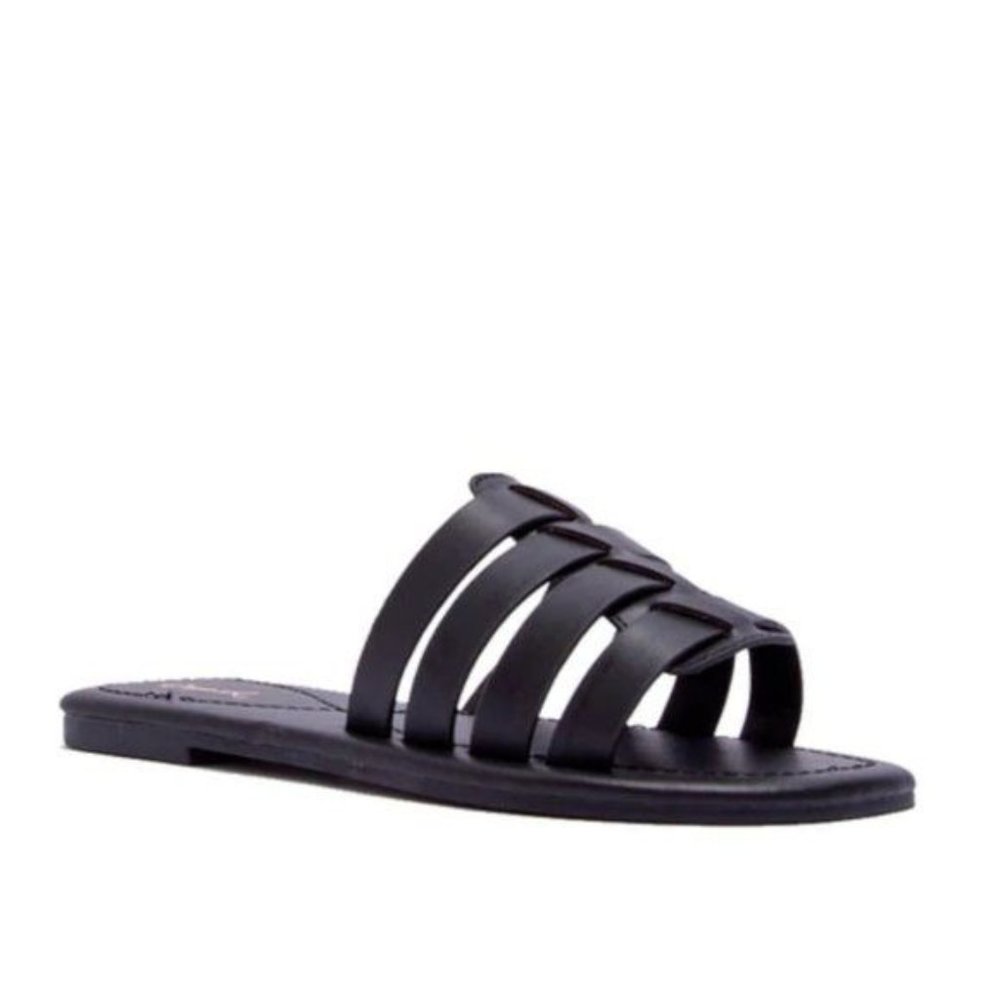 !! NEW !! Soft Vegan Leather Caged Slide Sandals in Black - Picture 5 of 8